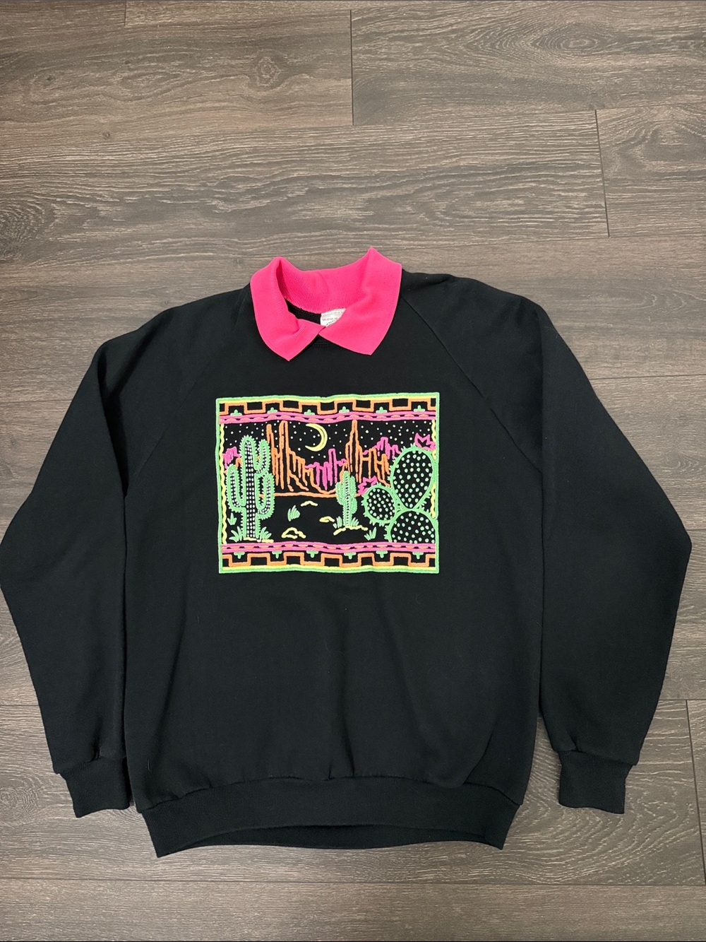 Vintage Vibrant Neon Desert Cactus Collared Sweatshirt